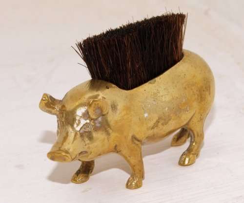 Vintage brass desktop dip pen brush pig pen wipe in great condition