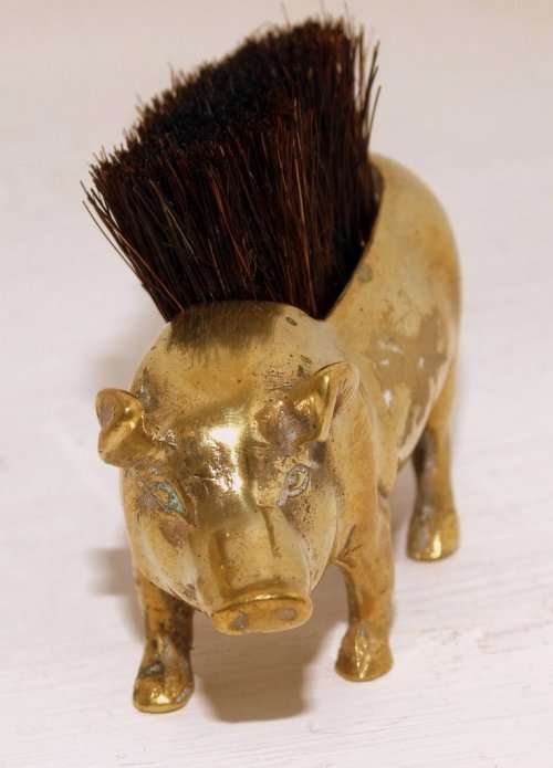 Vintage brass desktop dip pen brush pig pen wipe in great condition