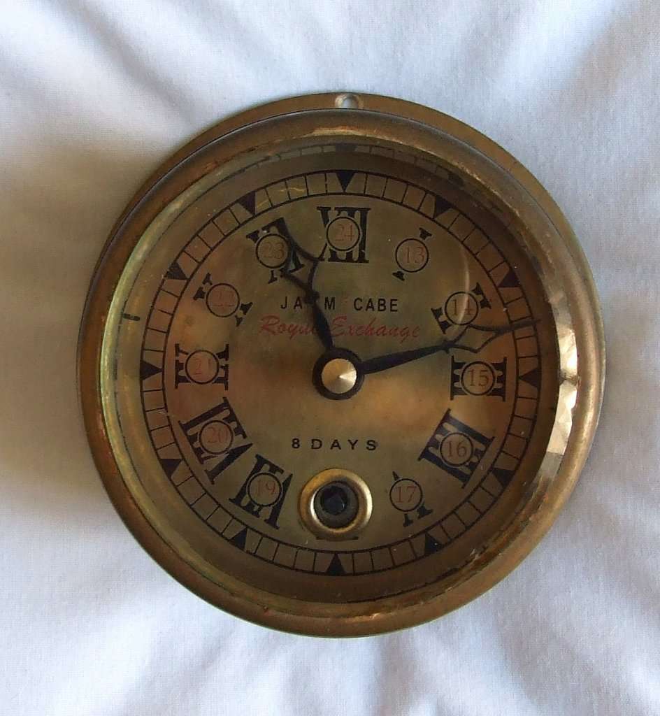 RARE!! Antique James McCabe Royal Exchange 8-day Brass Ship's Clock, just serviced, with key
