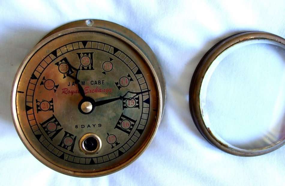 RARE!! Antique James McCabe Royal Exchange 8-day Brass Ship's Clock, just serviced, with key