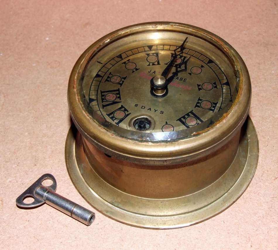 RARE!! Antique James McCabe Royal Exchange 8-day Brass Ship's Clock, just serviced, with key