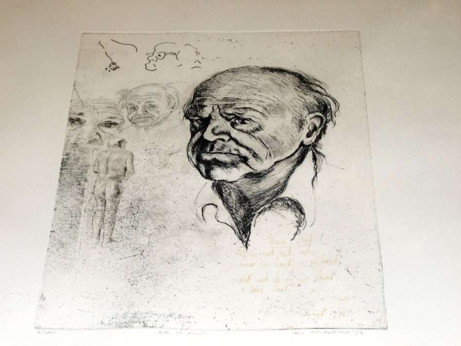 TWO MARGARET MASKEW ETCHINGS OF UYS KRIGE: Old Poet  #18/100, 1984 and Ek is Oud #9/100 1978