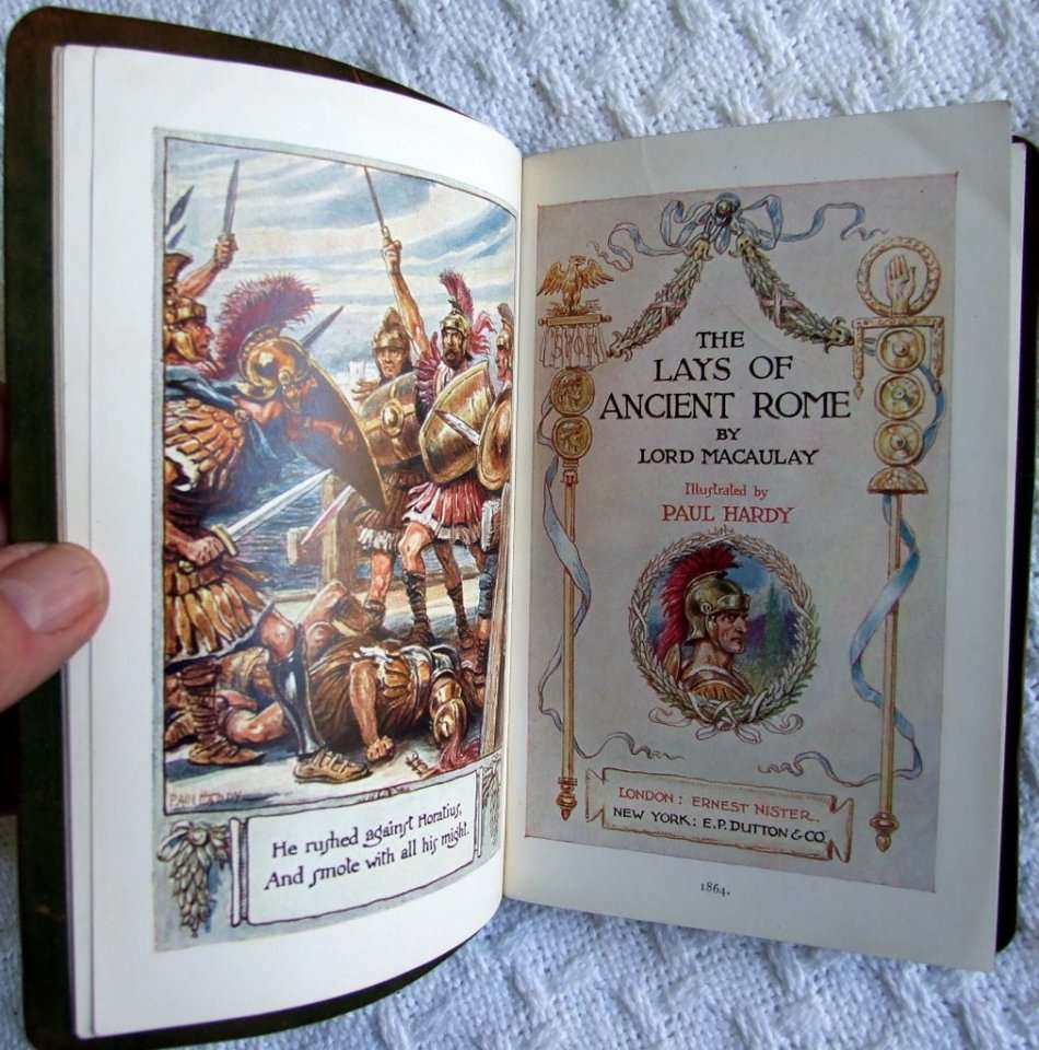 1864, Leather: THE LAYS OF ANCIENT ROME by Lord MacAuley, Illustrated in Colour; Nistor & Dutton.
