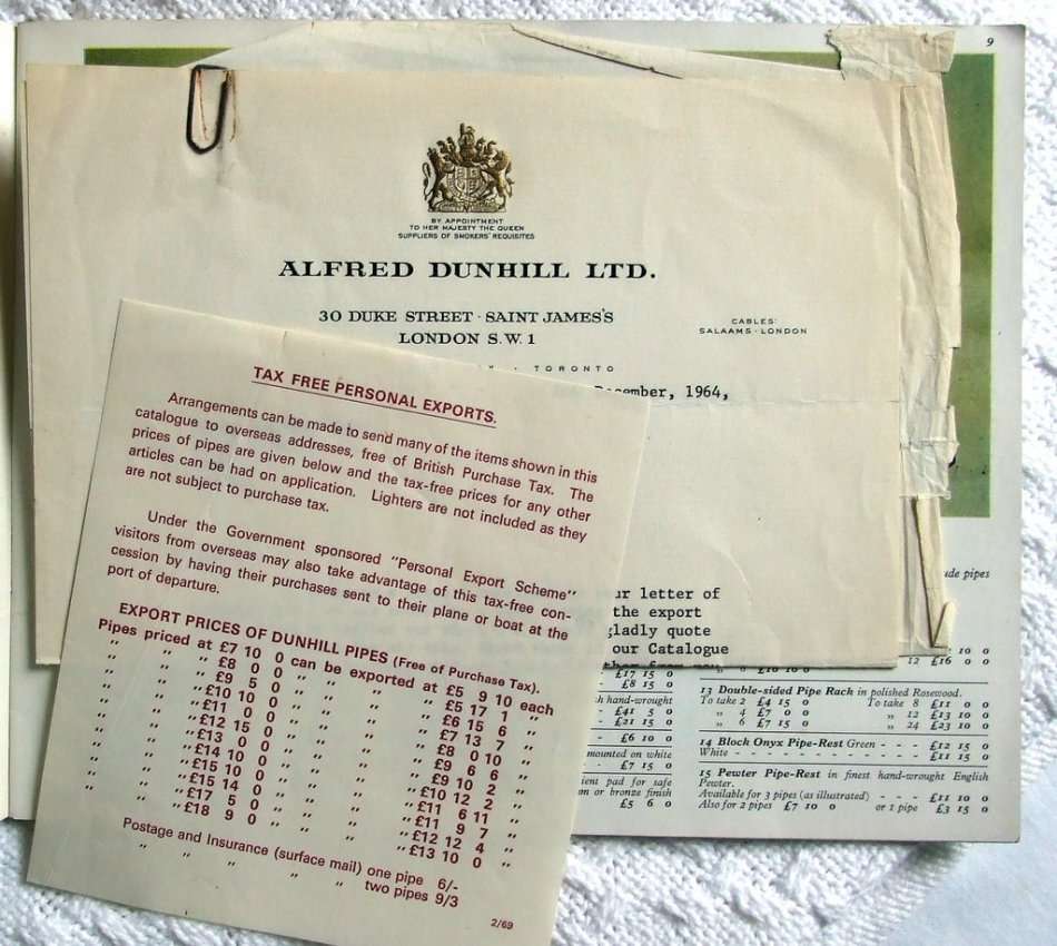 DUNHILL TANSHELL ESTATE PIPE, 1957 #4 BOWL VERY NICE, OLD REPAIR plus 1964 DUNHILL CATALOGUE 48PAGES