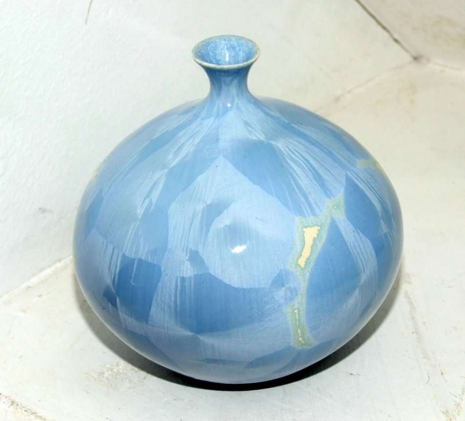 Beautiful Ice Blue Crystalline Glaze Vase by Southern Transvaal Studio Potter Barbara Erni
