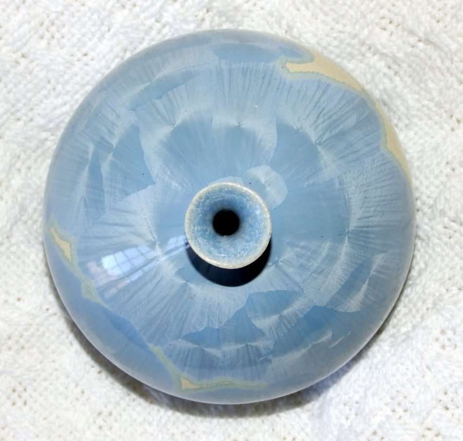 Beautiful Ice Blue Crystalline Glaze Vase by Southern Transvaal Studio Potter Barbara Erni