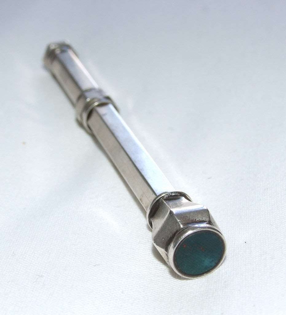 Impressive S MORDAN & Co. retracting mechanical pencil with blue/green agate  setting.