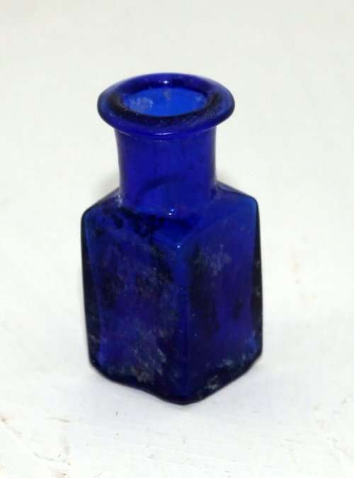 Antique Blue Poison Bottle - TINY!