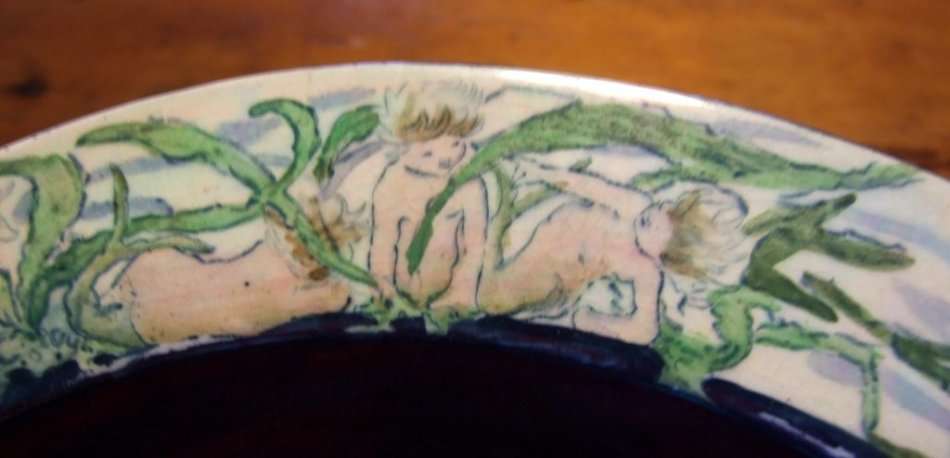 Unique Royal Staffordshire Wilkinson Burslem Pottery Bowl  hand painted Water babies by Olive Crane