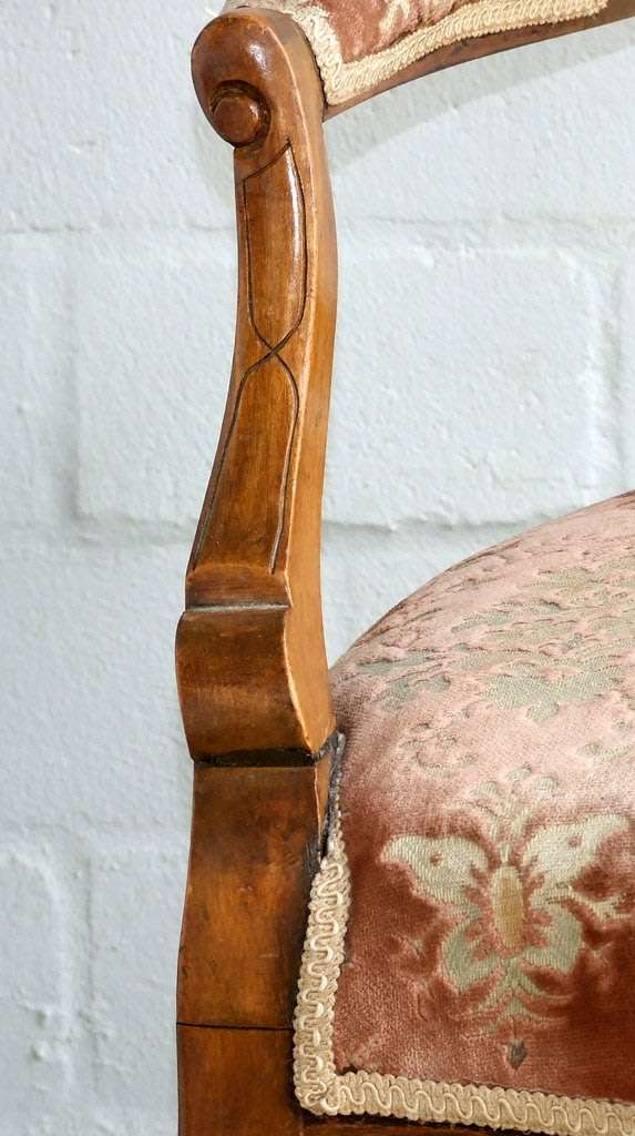 Antique Elbow (Carver) Chair in sturdy condition, fretwork damaged, probably Walnut.