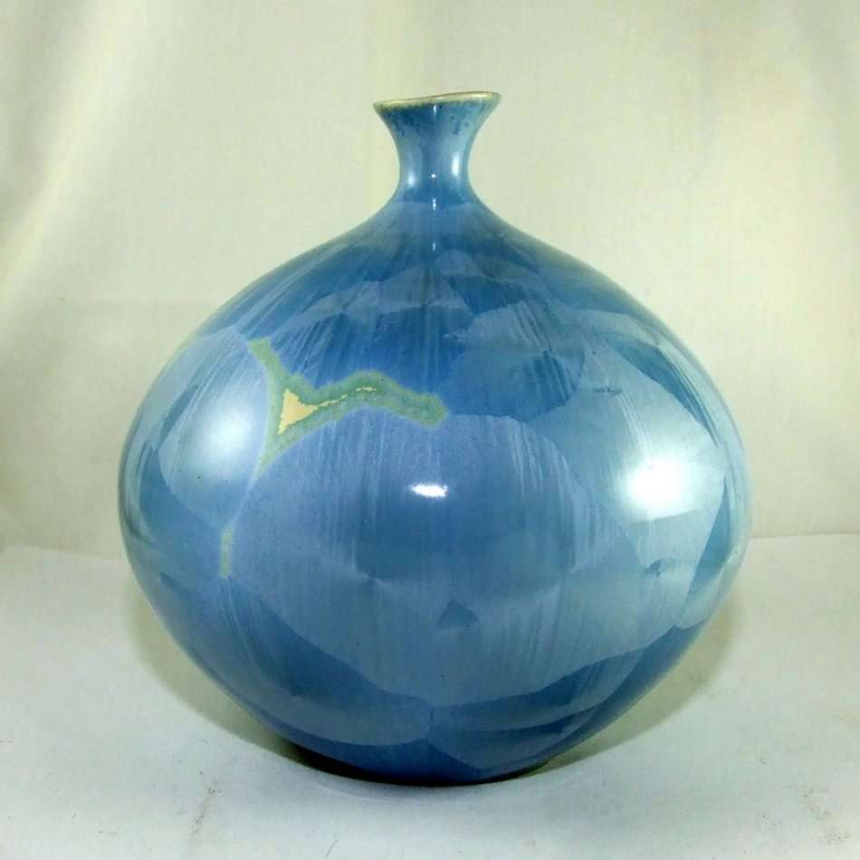 Beautiful Ice Blue Crystalline Glaze Vase by Southern Transvaal Studio Potter Barbara Erni