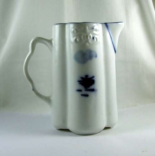 Antique Blue and White Embossed  Milk Jug with Dutch Barge and Mark