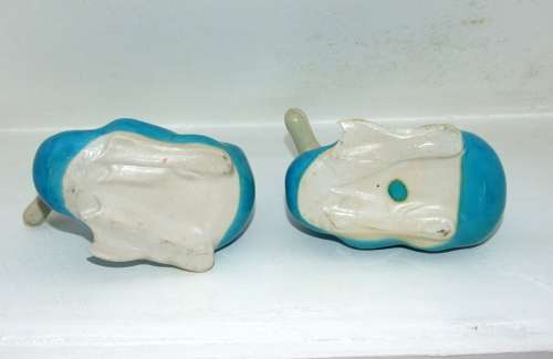 PAIR VINTAGE MID CENTURY TURQUOISE BLUE CHINESE PORCELAIN DUCK FIGURINES