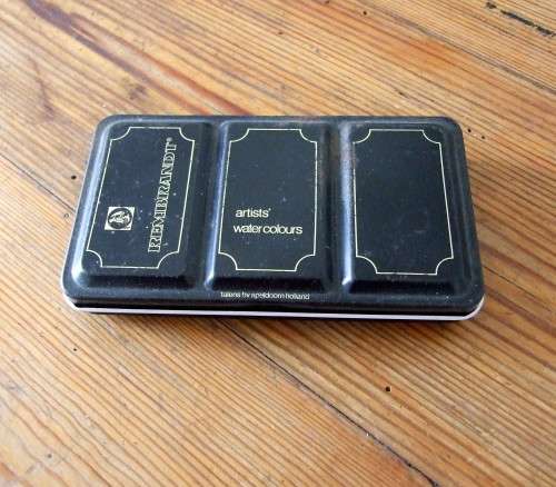 Talens Rembrandt 12 colour water paint set, original tin and fold out palette: RESERVED FOR FRANCOIS