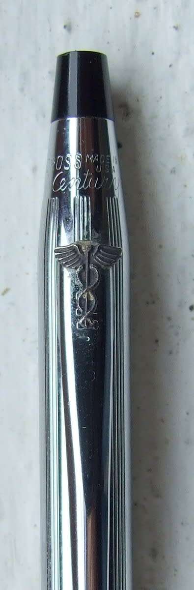 VINTAGE CHROME CROSS CENTURY BALLPOINT PEN WITH CADUCEUS SYMBOL