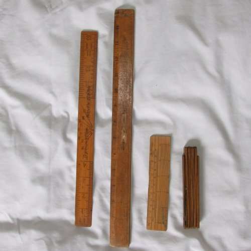 Collection of vintage wooden rules 6`, 12` 15`, 36`/1mtr (10 piece expanding)