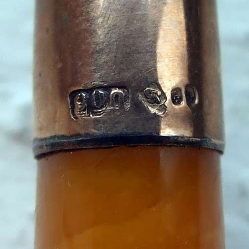Antique AMBER and SILVER GILT tobacco pipe with leather case