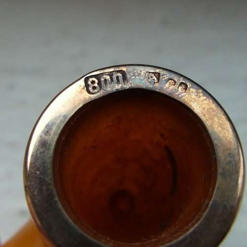 Antique AMBER and SILVER GILT tobacco pipe with leather case