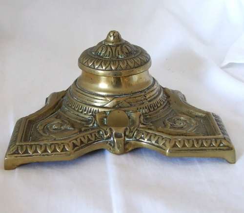 Antique brass desktop inkwell