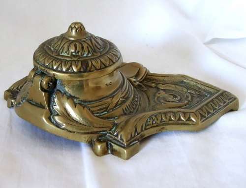 Antique brass desktop inkwell