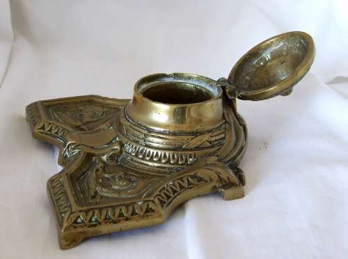 Antique brass desktop inkwell