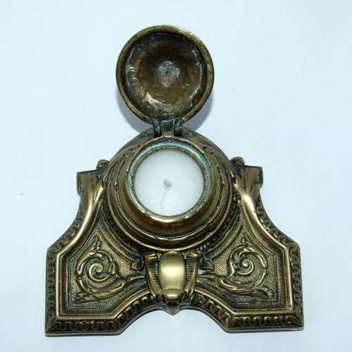 Antique brass desktop inkwell