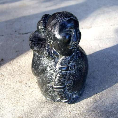 Vintage carved Inuit Mother and Child sculpture, signed `W.E.`