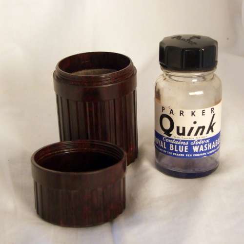 Rare Vintage Parker Quink Bakelite and Glass travel safety container