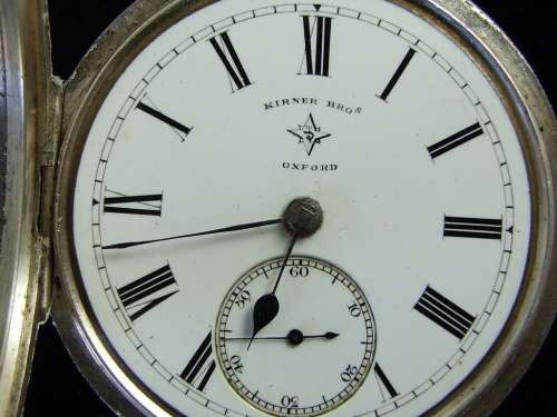 Antique hallmarked silver case with Kirner Bros. Oxford fusee,  wind key pocket watch, 1884 Working.