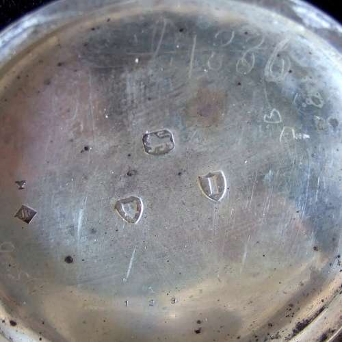 Antique hallmarked silver case with Kirner Bros. Oxford fusee,  wind key pocket watch, 1884 Working.