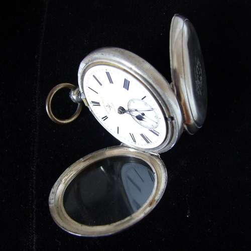Antique hallmarked silver case with Kirner Bros. Oxford fusee,  wind key pocket watch, 1884 Working.