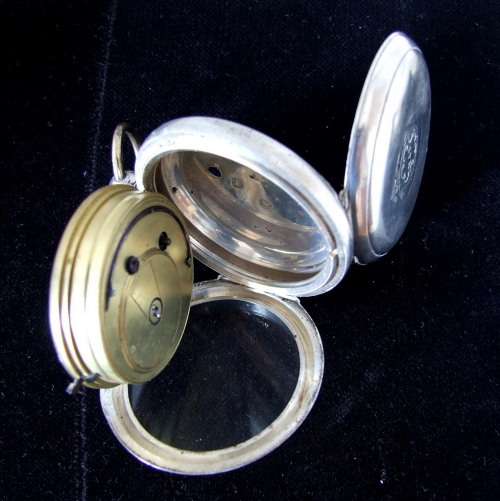 Antique hallmarked silver case with Kirner Bros. Oxford fusee,  wind key pocket watch, 1884 Working.