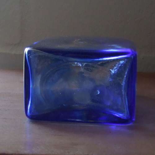 Studio Art Glass: Stiegel style mottled blue flask decanter bottle