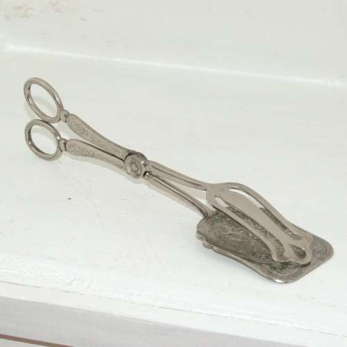 Antique silver plated asparagus serving tongs
