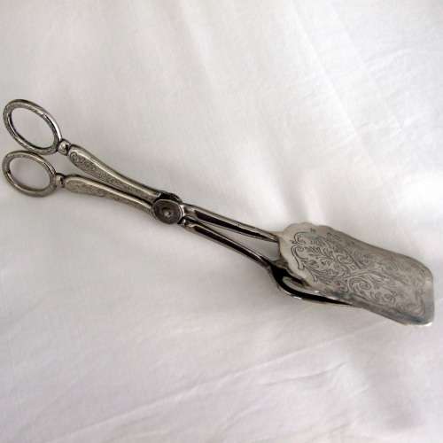 Antique silver plated asparagus serving tongs