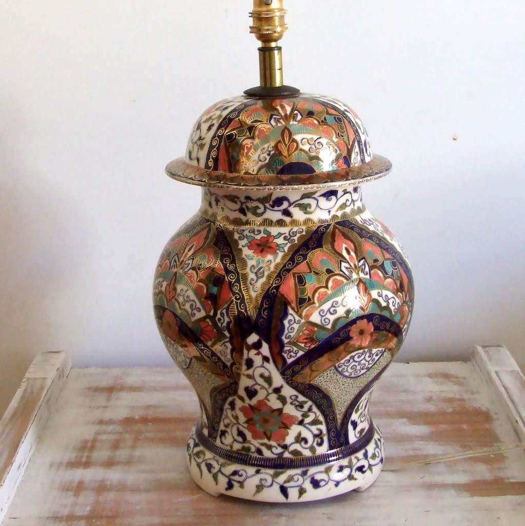 Hand painted in Zimbabwe: Imari style ceramic table lamp base