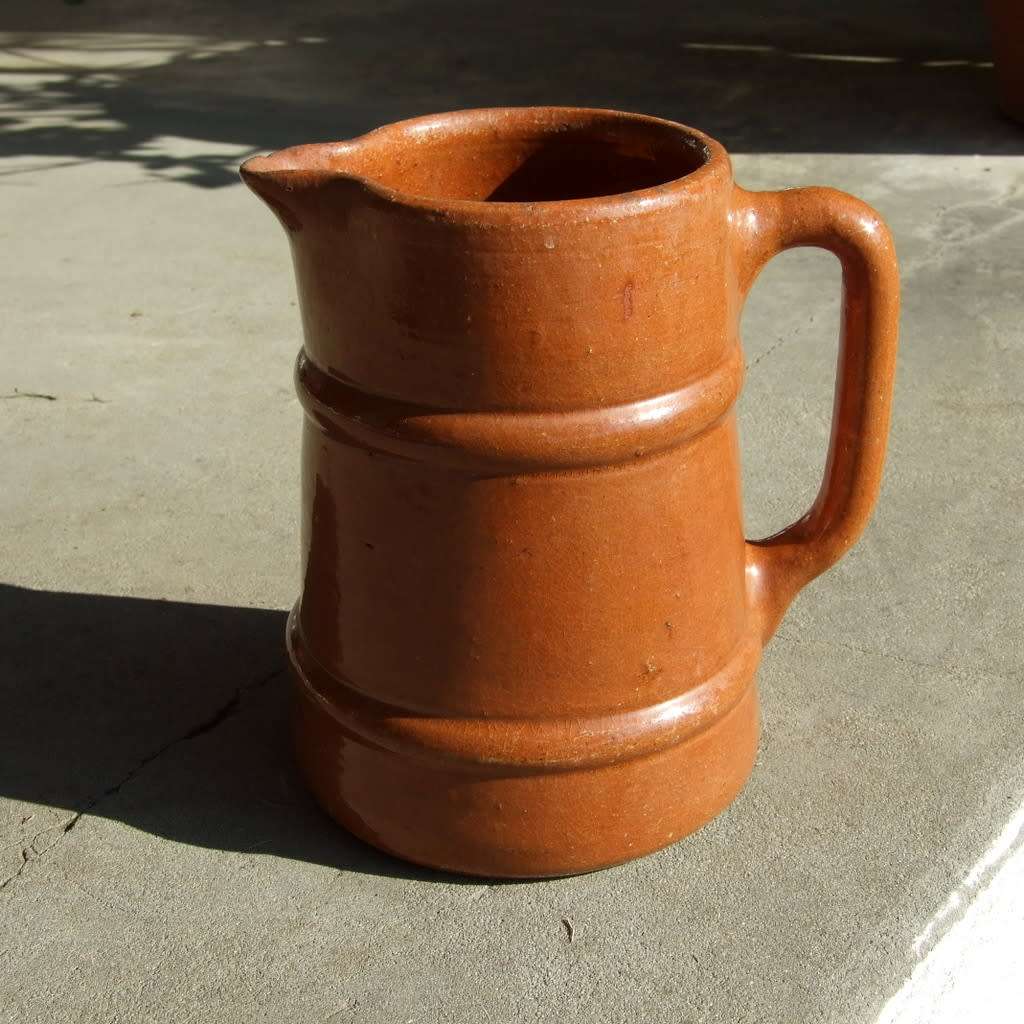Antique brown glazed farmhouse pitcher jug stoneware