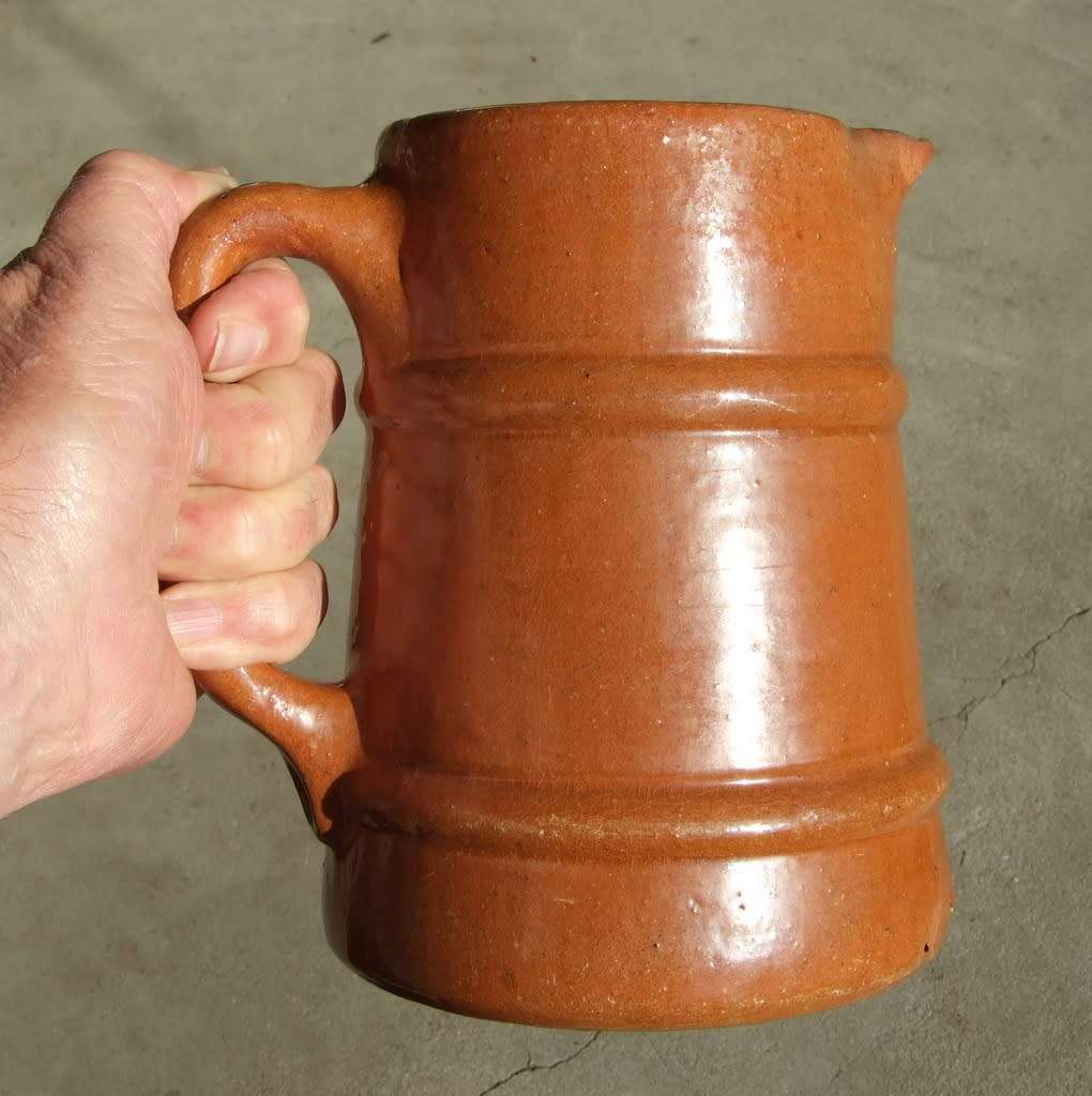 Antique brown glazed farmhouse pitcher jug stoneware