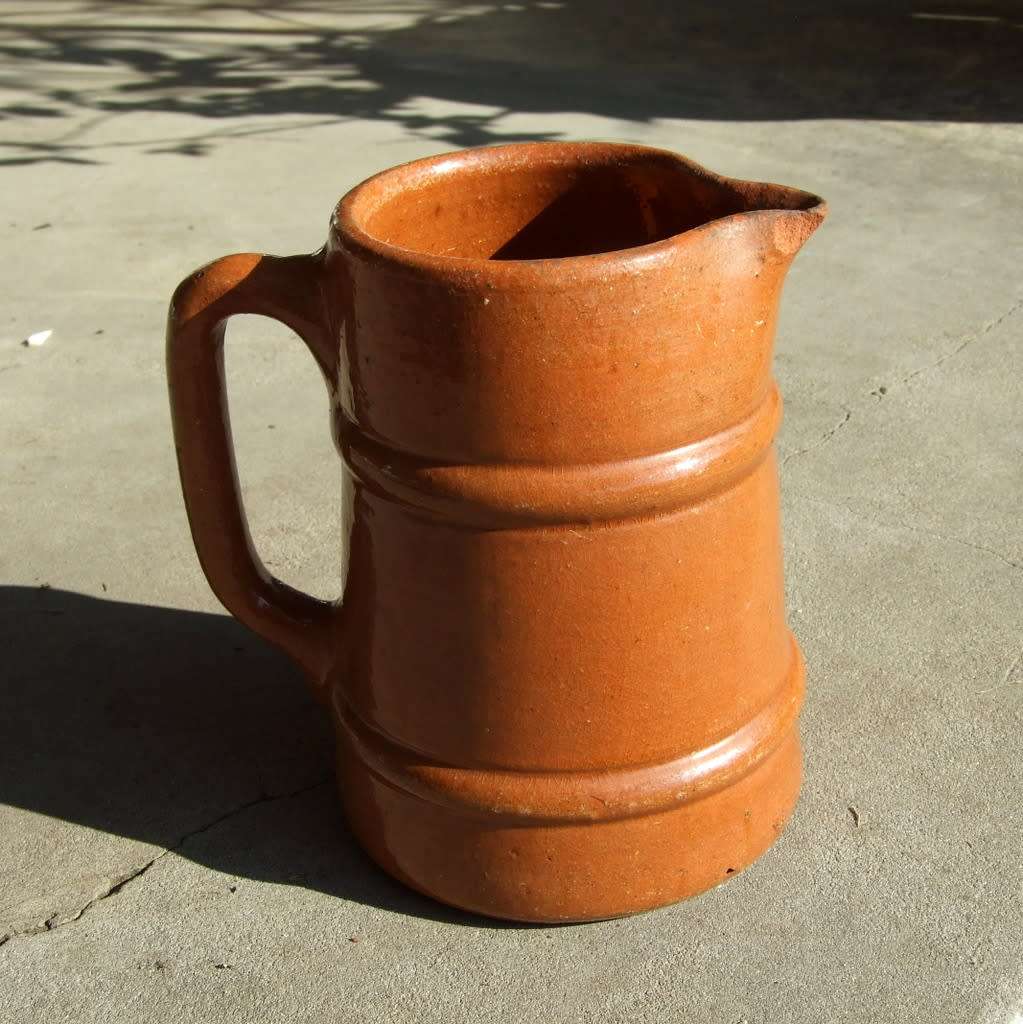 Antique brown glazed farmhouse pitcher jug stoneware