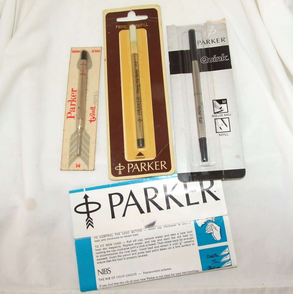 Colllection of three vintage Parker Pen refills and Parker instruction sheet.