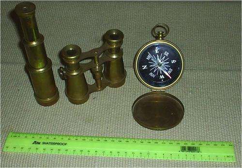 Brass Binocs, Telescope and Compass