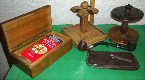 Estate Pipes, Stands, Tobacco Pouch and Holder plus Zippo Lighter