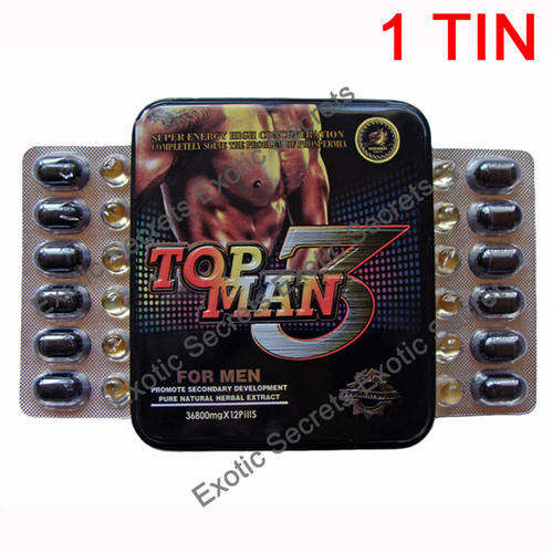 Top Man 3 - Super Male Erection Capsules 36800mg 12 Capsules & 12  Gel Caps (1 Tin)