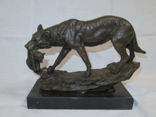 P. Lecourtier (1851-1924) bronze wolf and cub.