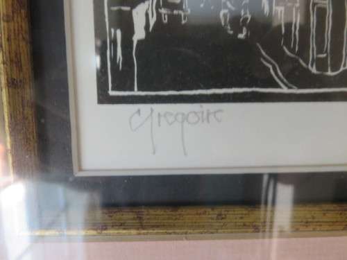 Gregoire Boonzaier - black etching on paper, District 6, Cape Town