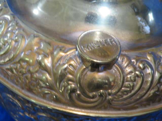 Victorian embossed brass electrified Millers paraffin lamp.