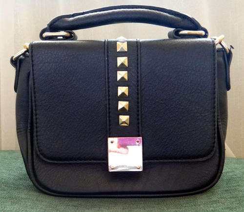 Black faux leather bag with gold trim- Forever New