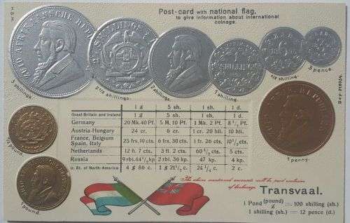 TRANSVAAL NATIONAL FLAG AND CURRENCY POST CARD