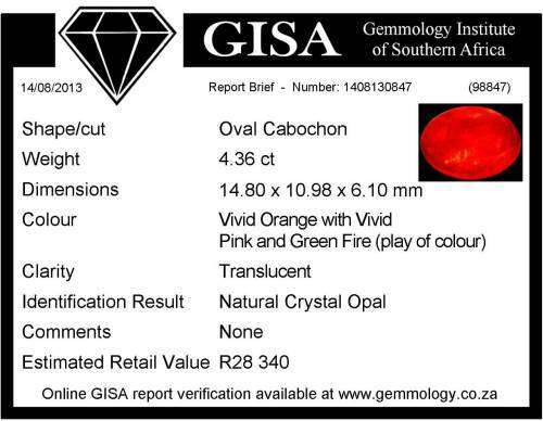 4.36CT CERTIFIED CRYSTAL OPAL