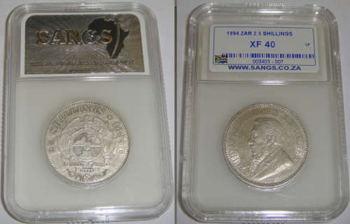 Paul Kruger ZAR : Half Crown (2/6-) of 1894 : Sangs graded XF40